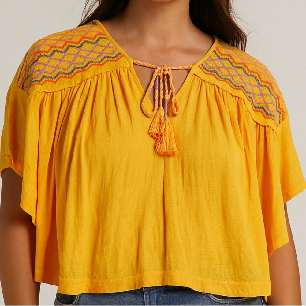 Brand new with tags! Free People Yellow Embroidered Blouse